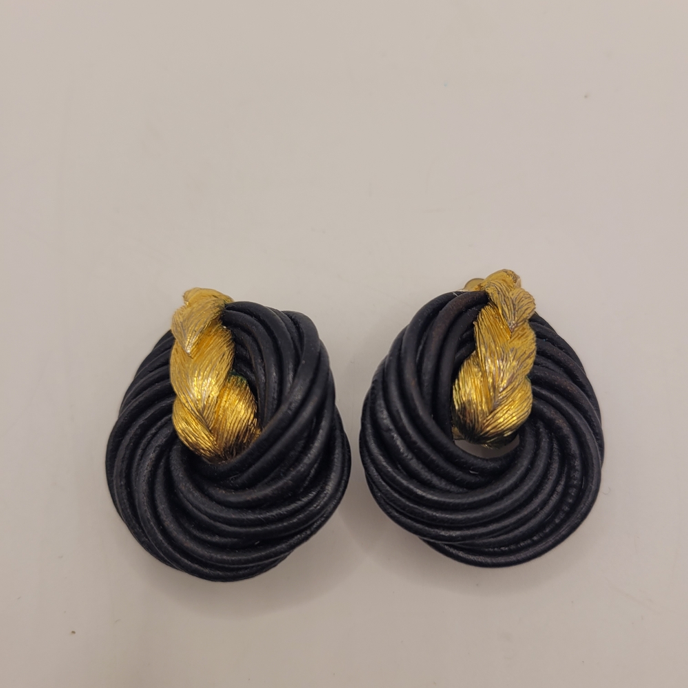 Vintage Black and Gold Braided Earrings